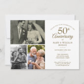 50e Jubileum Gold Heart Confetti 3 Foto Kaart (Voorkant)