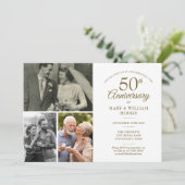50e Jubileum Gold Heart Confetti 3 Foto Kaart (Staand voorkant)
