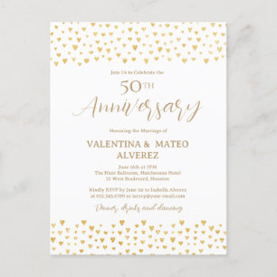 50e Jubileum Gold Heart Confetti Uitnodiging Briefkaart