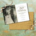 50e Jubileum Gold Heart Confetti Wedding Photo Save The Date<br><div class="desc">Pas je favoriete trouwfoto aan met je speciale 50e gouden trouwdag-feestelijke details in chic gold-typografie. Het omgekeerde kenmerkt gouden liefde hart confetti. Ontworpen door: Thisnotme©</div>