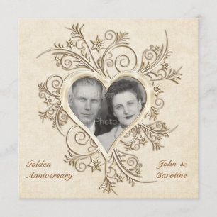 50e Jubileum Gold Heart Foto-uitnodiging Kaart