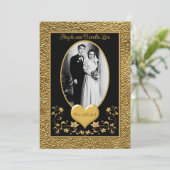 50e Jubileum, Gold Heart Invitation 2 - Zwart Kaart (Staand voorkant)