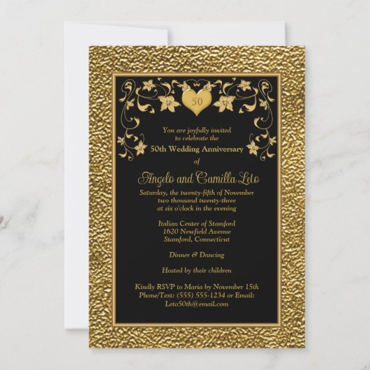 50e Jubileum, Gold Heart Invitation 2 - Zwart Kaart (Achterkant)