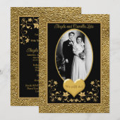 50e Jubileum, Gold Heart Invitation 2 - Zwart Kaart (Voorkant / Achterkant)