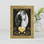 50e Jubileum, Gold Heart Invitation - Zwart Kaart (Staand voorkant)