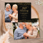 50e Jubileum Gold Hearts 2 Foto Opslaan datum Aankondigingskaart<br><div class="desc">Met een delicaat gouden hartenbekentenis op een zwarte achtergrond. Je kunt je personaliseren met je 2 speciale foto's en 50 jaar gouden verjaardag viering,  behalve de datumdetails in elegante moderne typografie. Ontworpen door: Thisnotme©</div>