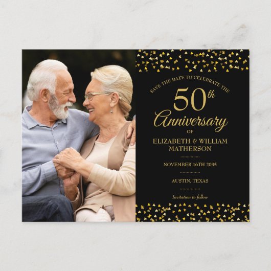 50e Jubileum Gold Hearts 2 Foto Opslaan datum Aankondigingskaart (Voorkant)