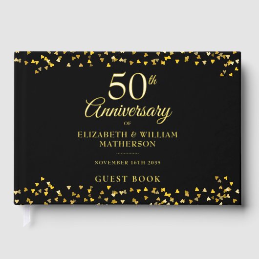 50e Jubileum Gold Hearts Confetti Gastenboek (Voorkant)