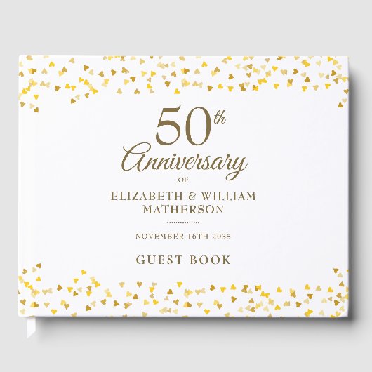 50e Jubileum Gold Hearts Confetti Gastenboek (Voorkant)
