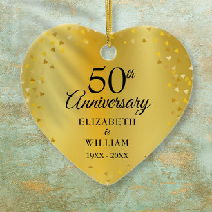 50e Jubileum Gold Hearts Confetti Keramisch Ornament