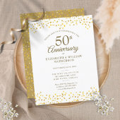 50e Jubileum Gold Hearts Confetti Uitnodiging Briefkaart