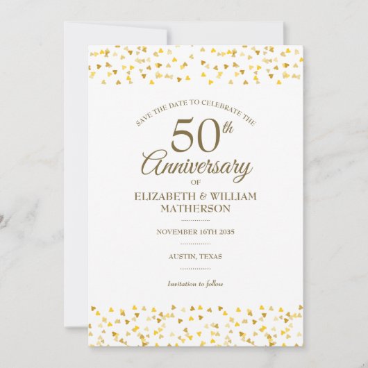 50e Jubileum Gold Hearts Foto opslaan Datum Kaart (Voorkant)