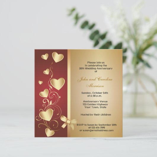 50e Jubileum Gold Hearts Kaart (Staand voorkant)