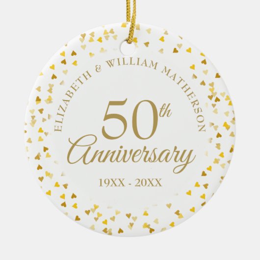 50e Jubileum Gold Hearts Keramisch Ornament (Voorkant)
