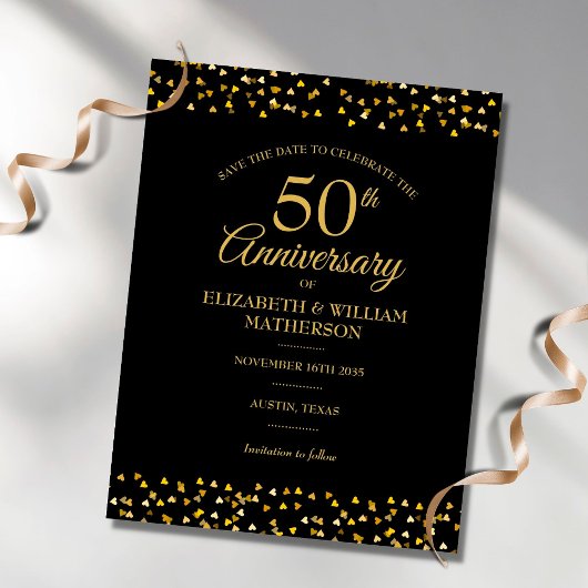 50e Jubileum Gold Hearts Save the Date Aankondigingskaart