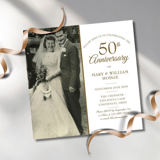 50e Jubileum Gold Hearts Wedding Photo Square Kaart