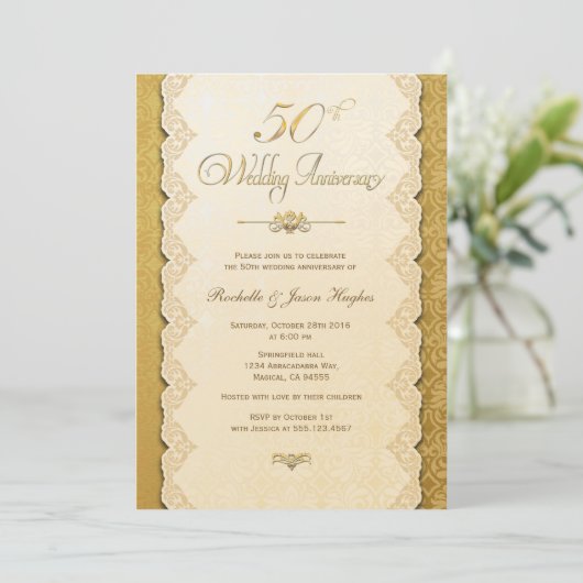50e Jubileum Gold Invitation Kaart (Staand voorkant)