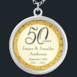 50e Jubileum Gold Lace Keepomwille Pendant Zilver Vergulden Ketting<br><div class="desc">50ste Jubileum Keepomwille Pendant Ketting — Elegant Golden 50th Wedding Jubileum Pendant with formal script and antiek gold lace design — Pas de namen en de datum aan voor je vrolijke viering. Perfect geschenk voor je vrouw, moeder, grootmoeder om samen 50 Gouden Jaren te herdenken. Overeenkomende kaarten, uitnodigingen, briefing en...</div>