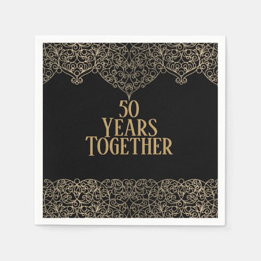 50e Jubileum Gold Lace op Black Napkins Servet (Voorkant)