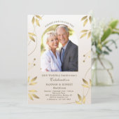 50e Jubileum Gold Leaves Uitnodiging tot weddensch (Staand voorkant)