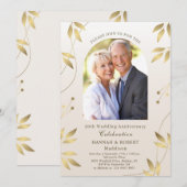 50e Jubileum Gold Leaves Uitnodiging tot weddensch (Voorkant / Achterkant)