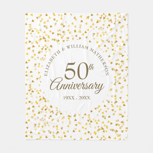 50e Jubileum Gold Love Hearts Confetti Fleece Deken (Voorkant)