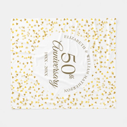 50e Jubileum Gold Love Hearts Confetti Fleece Deken (Voorkant (Horizontaal))