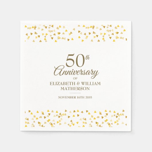 50e Jubileum Gold Love Hearts Confetti Servet (Voorkant)