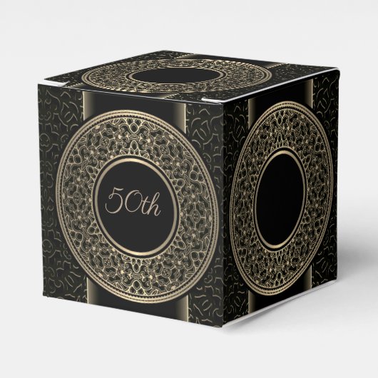 50e Jubileum Gold Medallion Cube Favor Box Bedankdoosjes (Voorkant Zijde)
