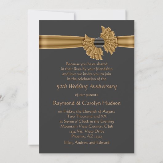 50e Jubileum Gold Ribbon Invitations Kaart (Voorkant)