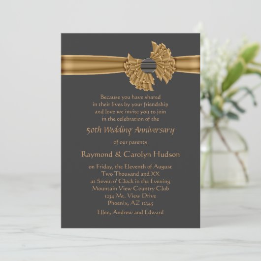 50e Jubileum Gold Ribbon Invitations Kaart (Staand voorkant)