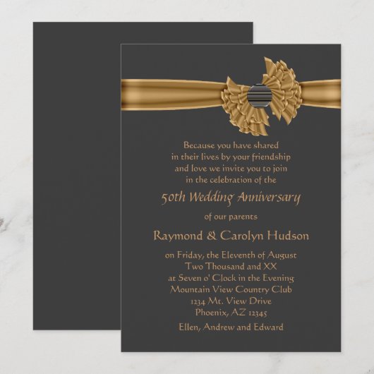 50e Jubileum Gold Ribbon Invitations Kaart (Voorkant / Achterkant)