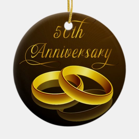 50e Jubileum | Gold Script Keramisch Ornament (Voorkant)