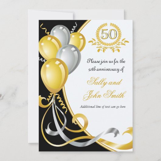 50e Jubileum Gold & Silver Birthday Invitation Kaart (Voorkant)