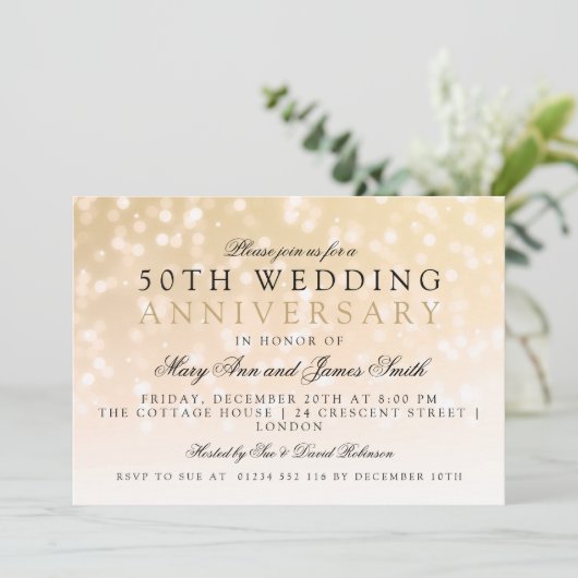 50e Jubileum Gold Sparkle Lights Kaart (Staand voorkant)