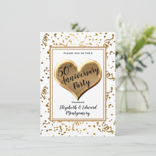 50e Jubileum Gold Sparkle - partijuitnodiging Kaart (Staand voorkant)