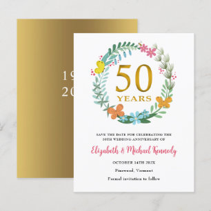 50e Jubileum Golden Floral Save the Date Aankondigingskaart