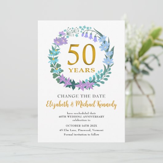 50e Jubileum Golden Floral verander de datum (Staand voorkant)