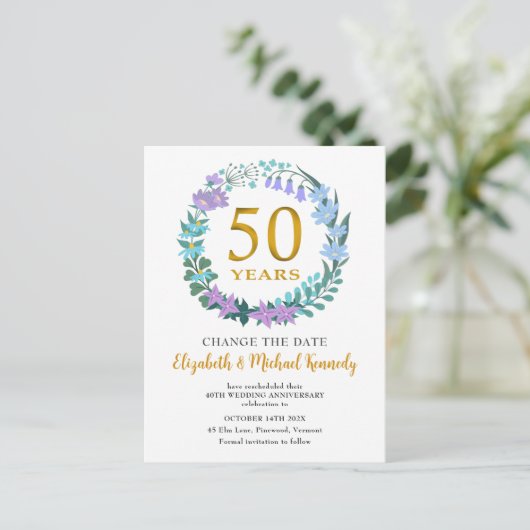 50e Jubileum Golden Floral verander de datum Briefkaart (Staand voorkant)