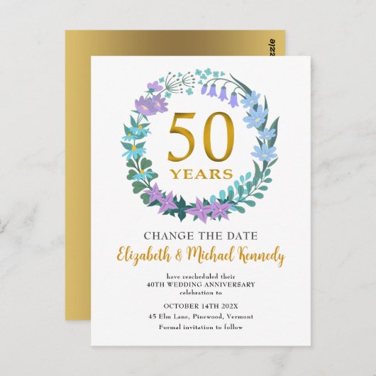 50e Jubileum Golden Floral verander de datum Briefkaart (Voorkant / Achterkant)