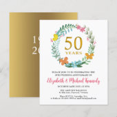 50e Jubileum Golden Floral Wreath Invitation (Voorkant / Achterkant)
