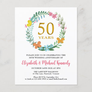 50e Jubileum Golden Floral Wreath Invitation