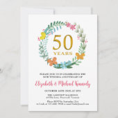 50e Jubileum Golden Floral Wreath Invitation Kaart (Voorkant)