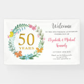 50e Jubileum Golden Floral Wreath Wedding Spandoek (Horizontaal)