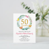 50e Jubileum Golden Floral Wreatsverandering Datum Briefkaart (Staand voorkant)