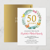 50e Jubileum Golden Floral Wreatsverandering Datum Briefkaart (Voorkant / Achterkant)