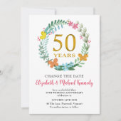 50e Jubileum Golden Floral Wreatsverandering Datum Kaart (Voorkant)