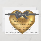 50e Jubileum Golden Heart Elegant Invitation Kaart (Voorkant)
