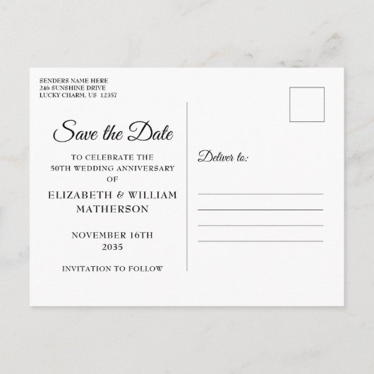 50e Jubileum Golden Hearts Foto bewaart datum Aankondigingskaart (Achterkant)