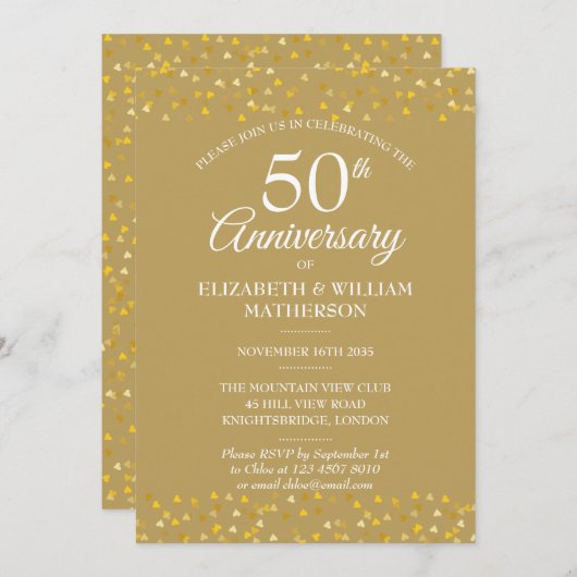 50e Jubileum Golden Hearts Invitation Kaart (Voorkant / Achterkant)